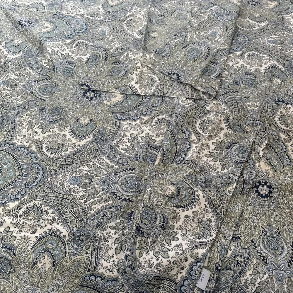 THE COMPANY STORE Mandala Paisley Blue‎ Duvet Cover 2 Shams Queen Cotton Buttons